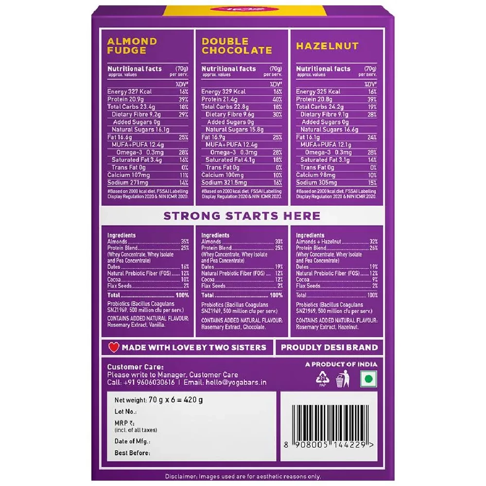 Yoga Bar 20g Protein Bars - Assorted, No Added Sugar, Loaded With Fibre, 70 g (Pack of 6)-2.webp